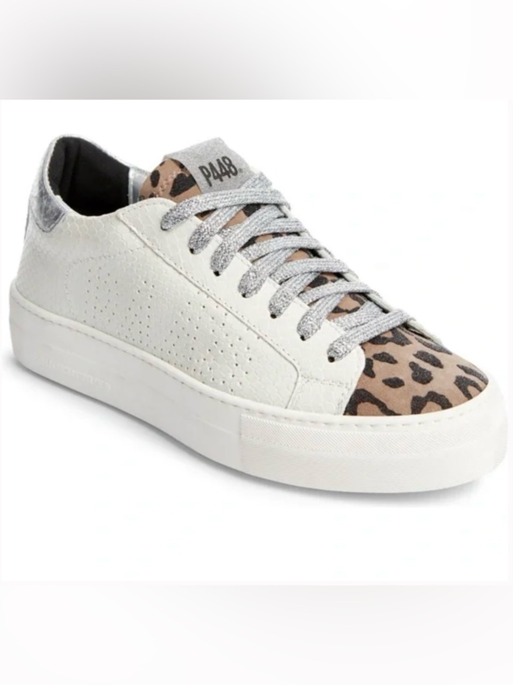 P448 Thea Python Roccia Leopard Animal Print Sparkly Silver Leather Sneakers 38
